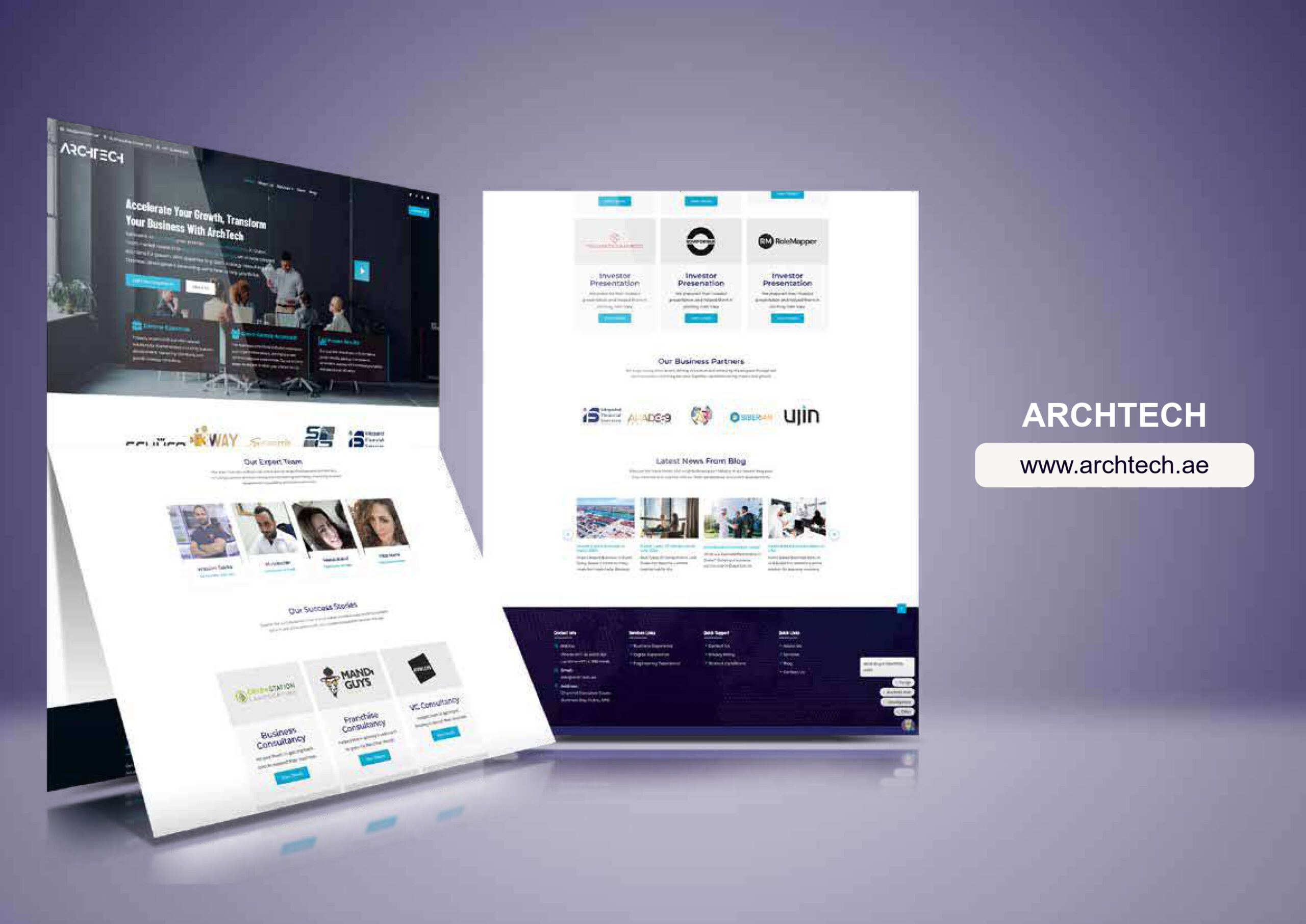 ArchTech architecture consultancy website displayed across three devices