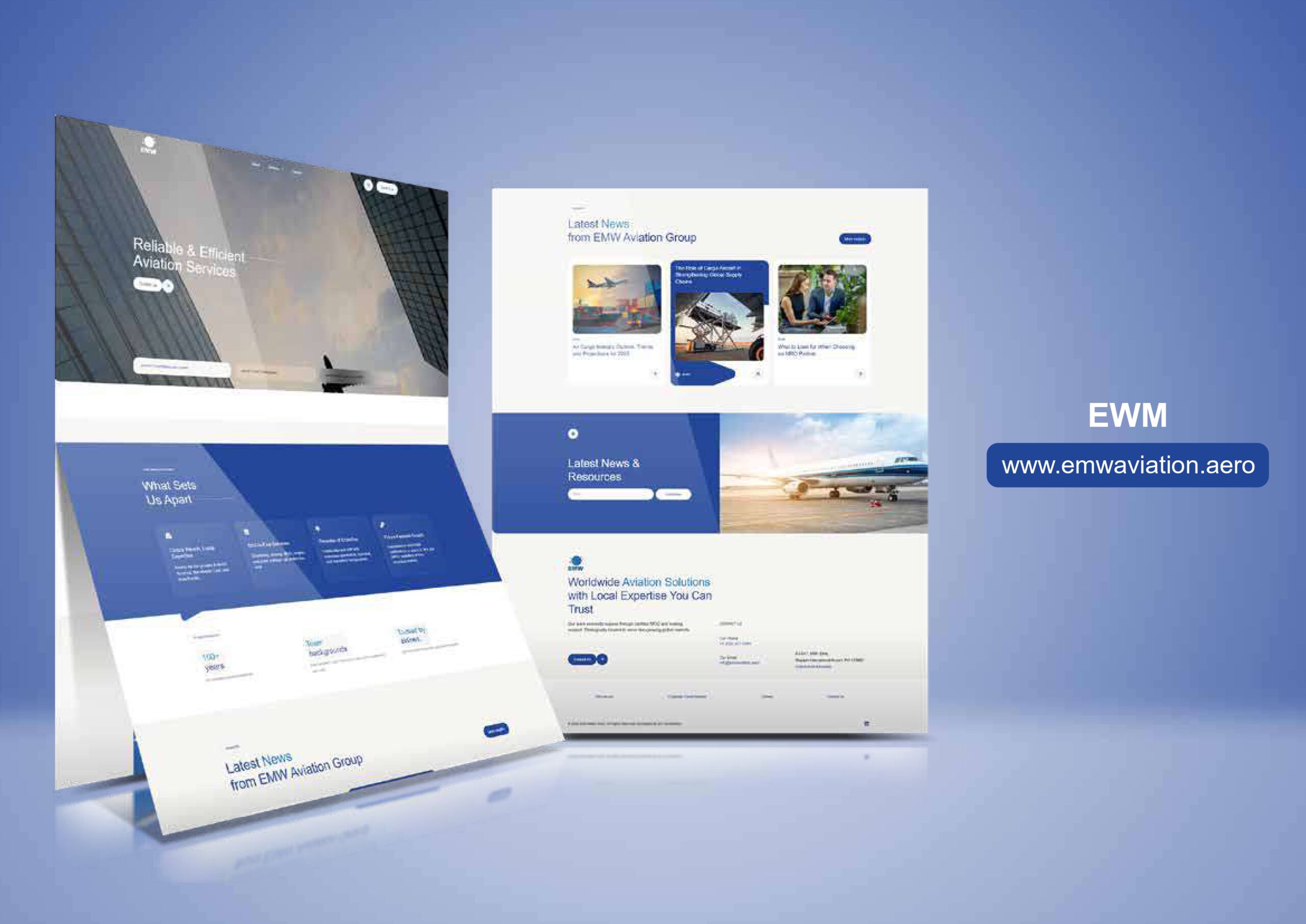 EMW Aviation services website displayed across three devices