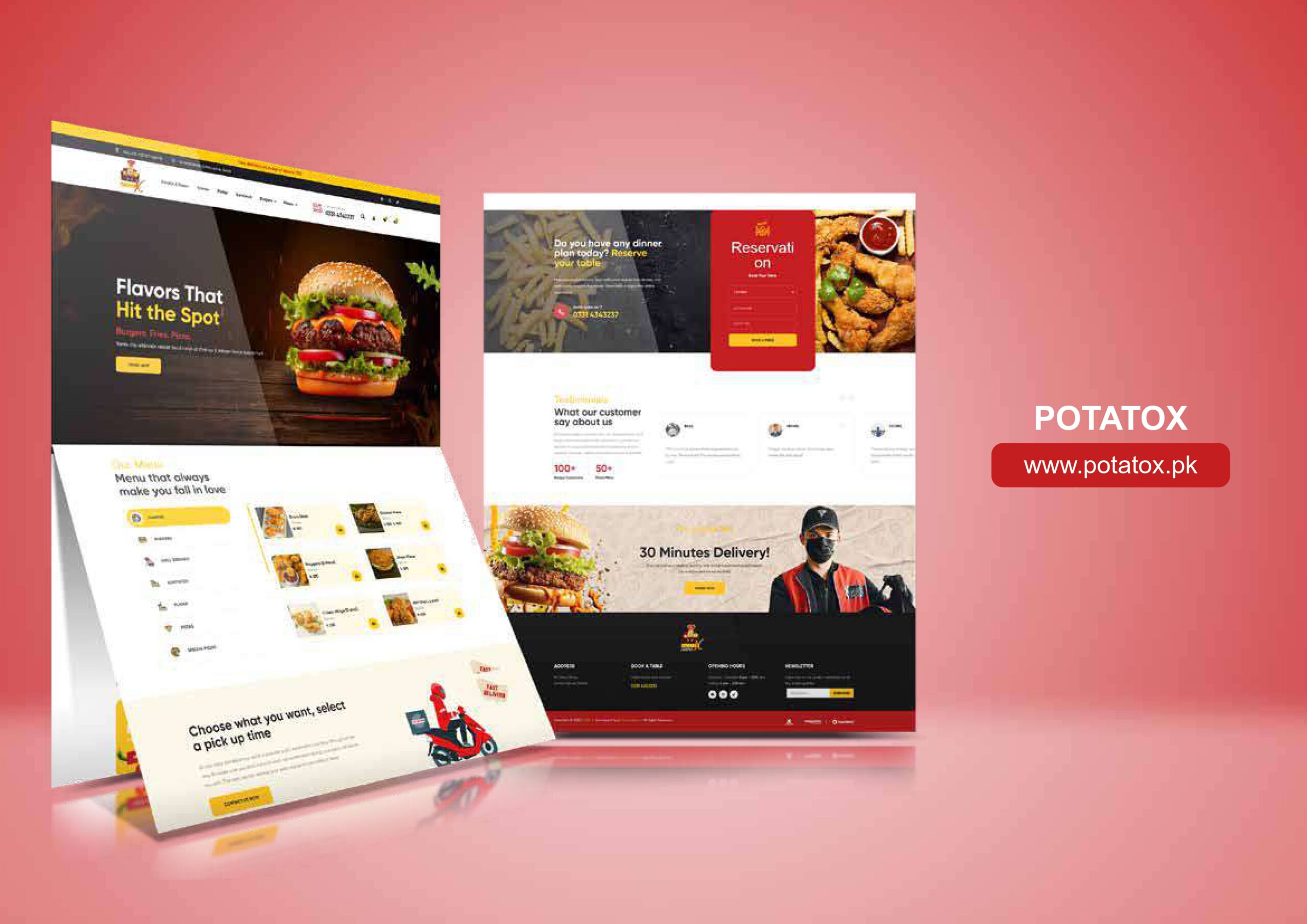 Potato X fast-food ordering website displayed across three devices