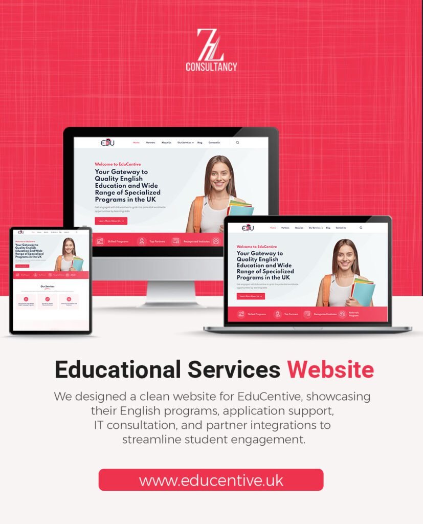 EduCentive educational services website displayed across three devices