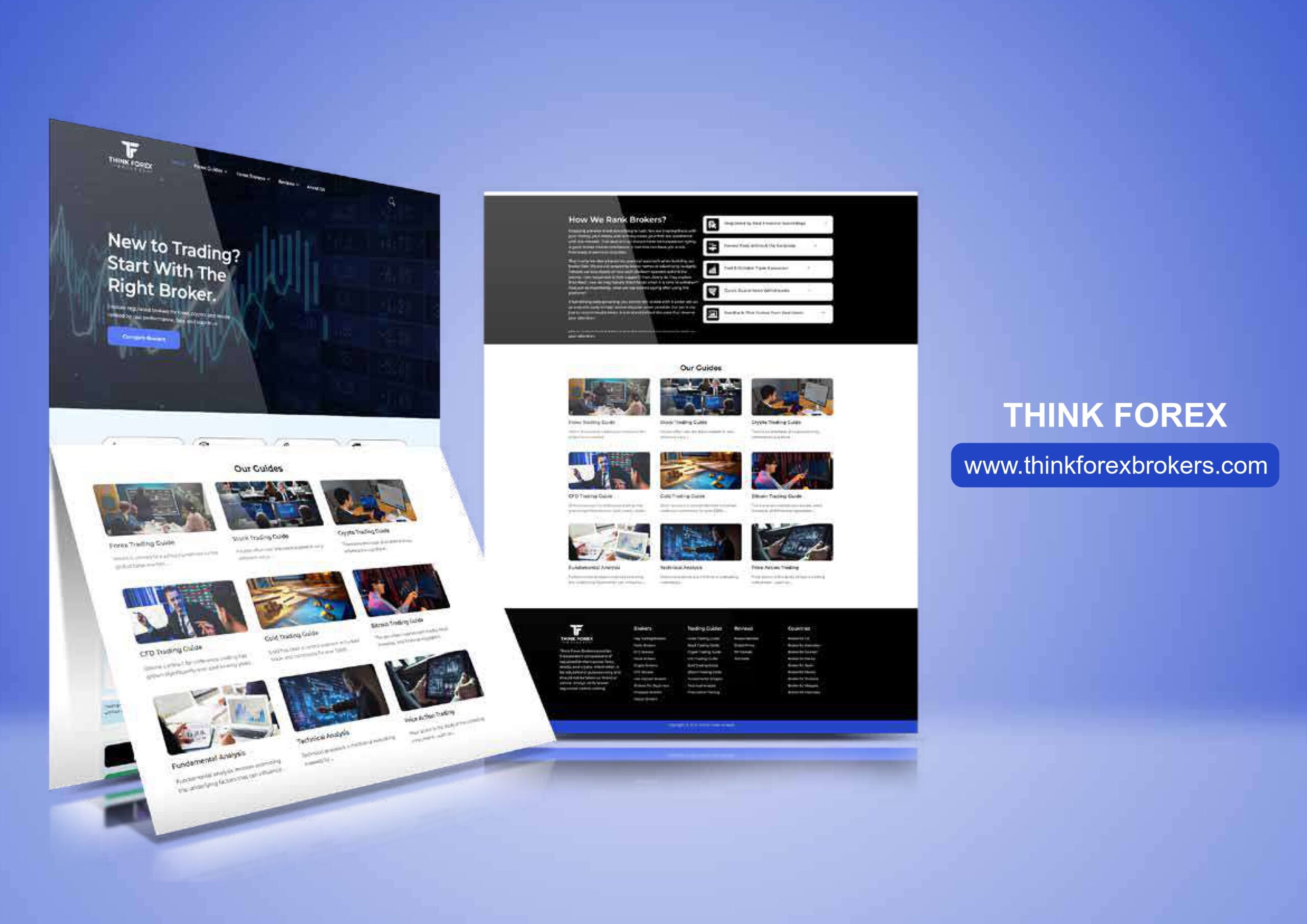 Think Forex broker comparison website displayed on desktop, laptop and tablet